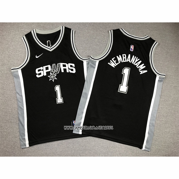 Victor Wembanyama NO 1 Camiseta Nino San Antonio Spurs Icon 2022-23 Negro
